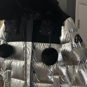 Moose Knuckles Silver and Black Puffer Jacket